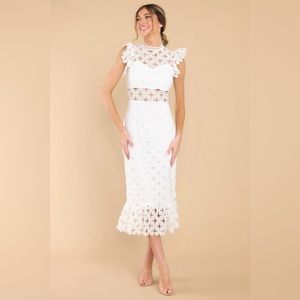 Love’s High Hopes White Crochet Midi Dress